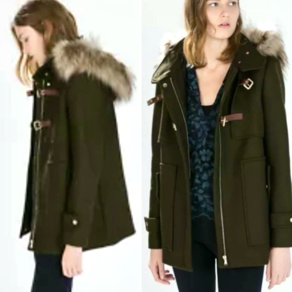 Zara Wool Fur Hooded Jacket - Picture 1 of 14